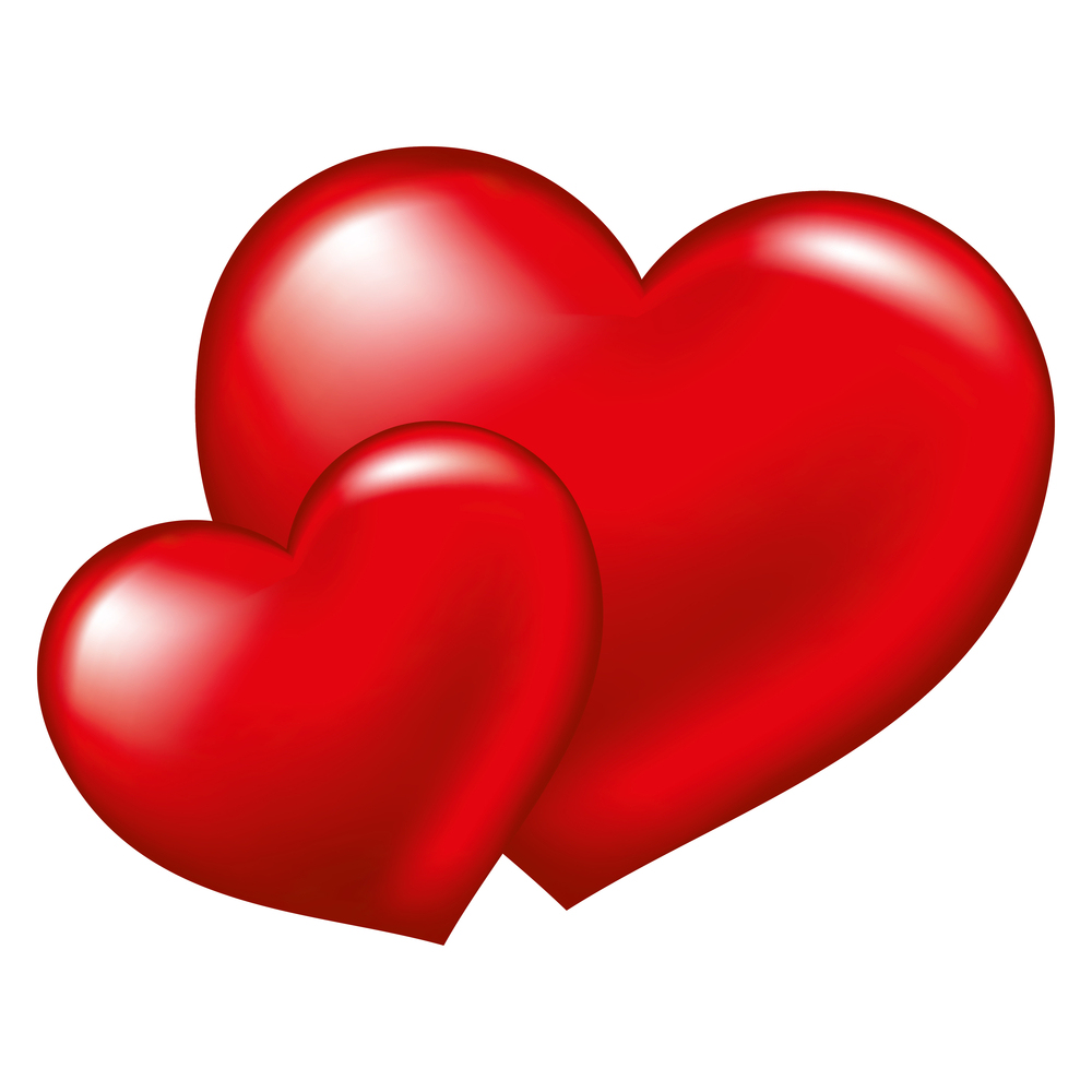 Two red heart, symbol of love, excellent vector element for your design on Valentine's Day